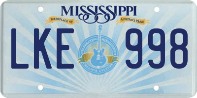 MS license plate LKE998