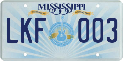 MS license plate LKF003