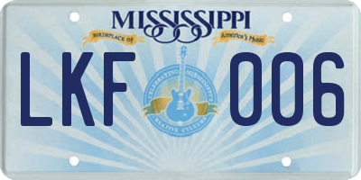 MS license plate LKF006
