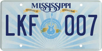 MS license plate LKF007