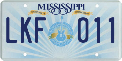 MS license plate LKF011