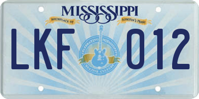 MS license plate LKF012