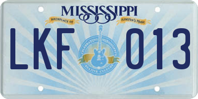 MS license plate LKF013