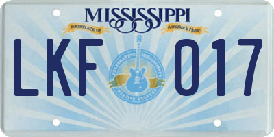 MS license plate LKF017