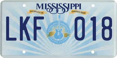 MS license plate LKF018
