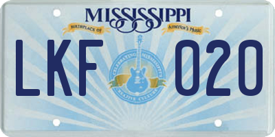MS license plate LKF020
