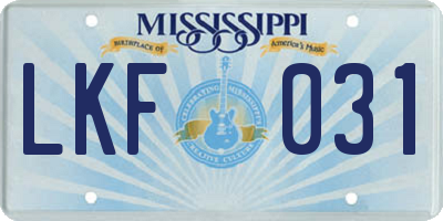 MS license plate LKF031