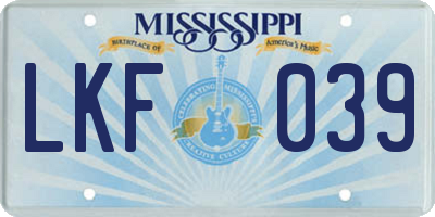 MS license plate LKF039