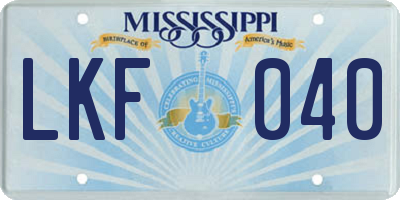 MS license plate LKF040