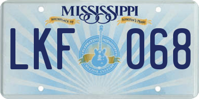 MS license plate LKF068