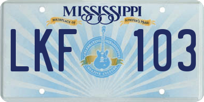 MS license plate LKF103