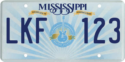 MS license plate LKF123