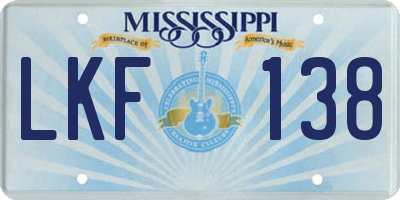 MS license plate LKF138