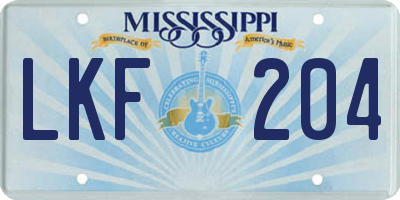 MS license plate LKF204