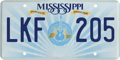 MS license plate LKF205