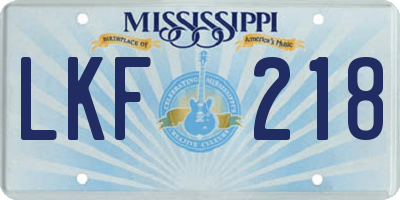 MS license plate LKF218