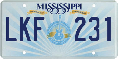 MS license plate LKF231