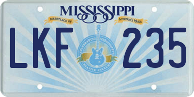 MS license plate LKF235