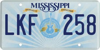MS license plate LKF258