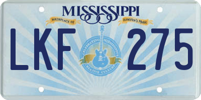 MS license plate LKF275