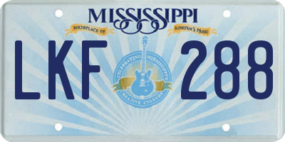 MS license plate LKF288
