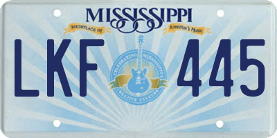 MS license plate LKF445
