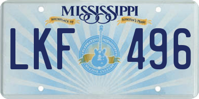 MS license plate LKF496