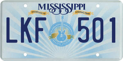 MS license plate LKF501
