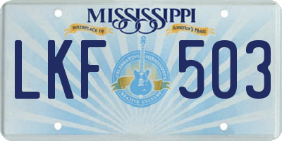 MS license plate LKF503