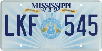 MS license plate LKF545