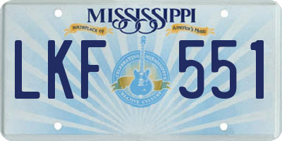 MS license plate LKF551