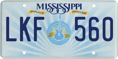 MS license plate LKF560