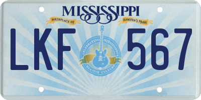 MS license plate LKF567