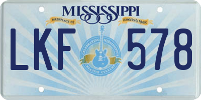 MS license plate LKF578