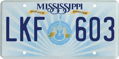 MS license plate LKF603