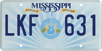 MS license plate LKF631