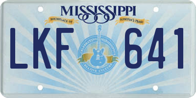 MS license plate LKF641