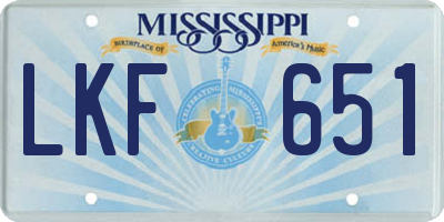 MS license plate LKF651