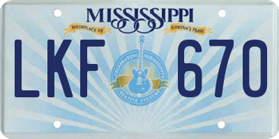 MS license plate LKF670