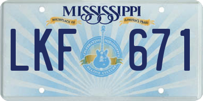 MS license plate LKF671