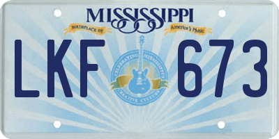 MS license plate LKF673