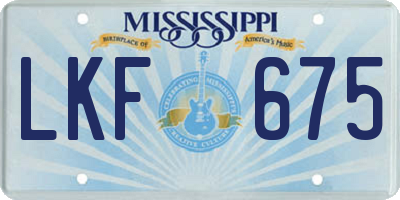 MS license plate LKF675