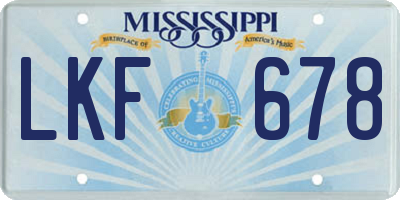 MS license plate LKF678