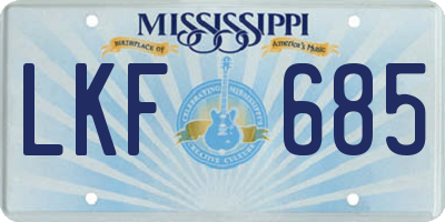 MS license plate LKF685
