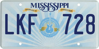 MS license plate LKF728