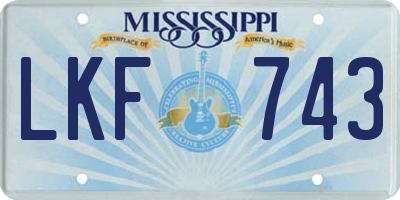MS license plate LKF743