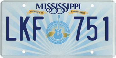 MS license plate LKF751