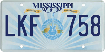 MS license plate LKF758