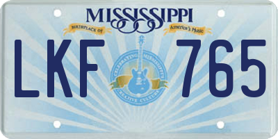 MS license plate LKF765