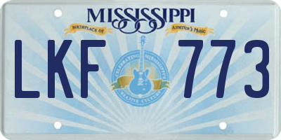 MS license plate LKF773